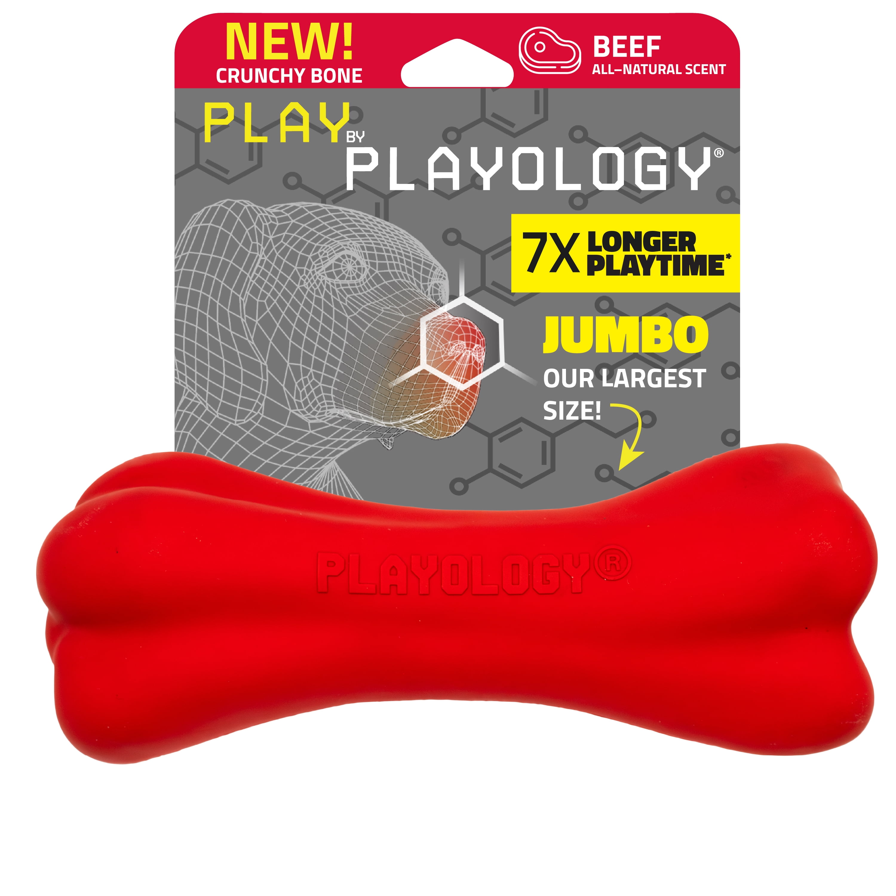 Play by Playology | Crunchy Bone Dog Toy for Large Dogs, Beef Scent
