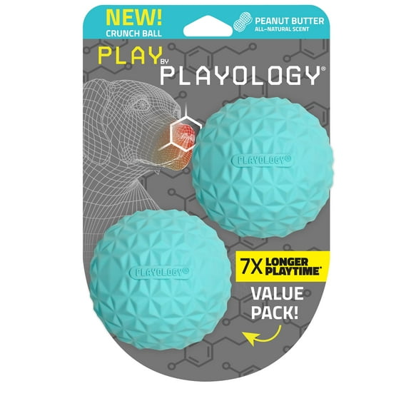 Play by Playology Dog Toys | Interactive Dog Balls | Crunchy Ball Toy 2-Pack