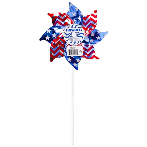Patriotic Pinwheel 11 Inch Red, White & Blue Spinning Toy for 4th of July, Backyard Parties, Parades, and Outdoor Play, Receive 1
