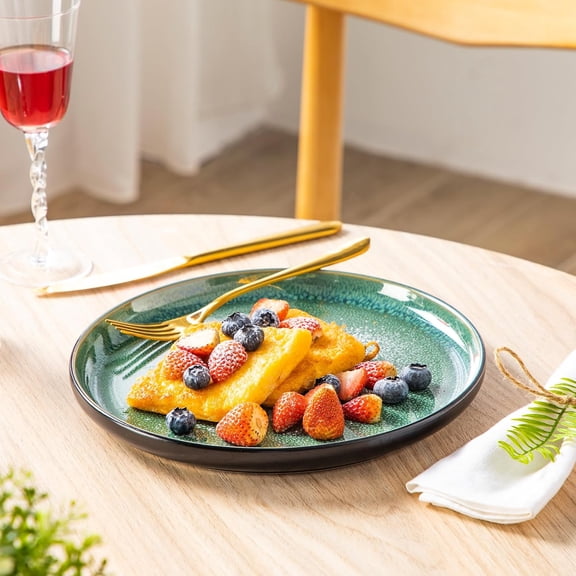 PLAYA Dinner Plates Set of 6, Ceramic & Stoneware Plates, Microwave & Oven Safe, Trendy Green Tableware for Modern Dining, Durable Dishwasher Safe Design