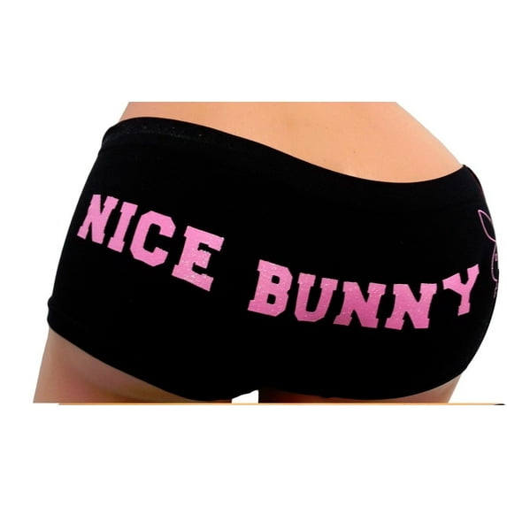 PLAYBOY Bunny Black Naughty or Nice BoyLeg Boyshort Underwear, Black, L