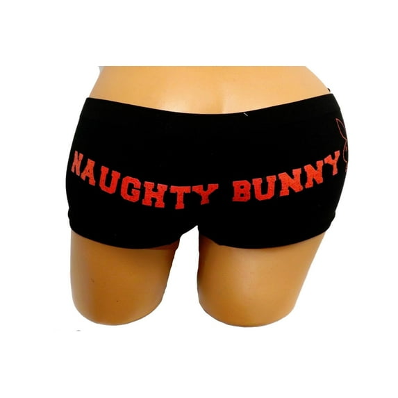 PLAYBOY Bunny Black Naughty or Nice BoyLeg Boyshort Underwear, Black, L