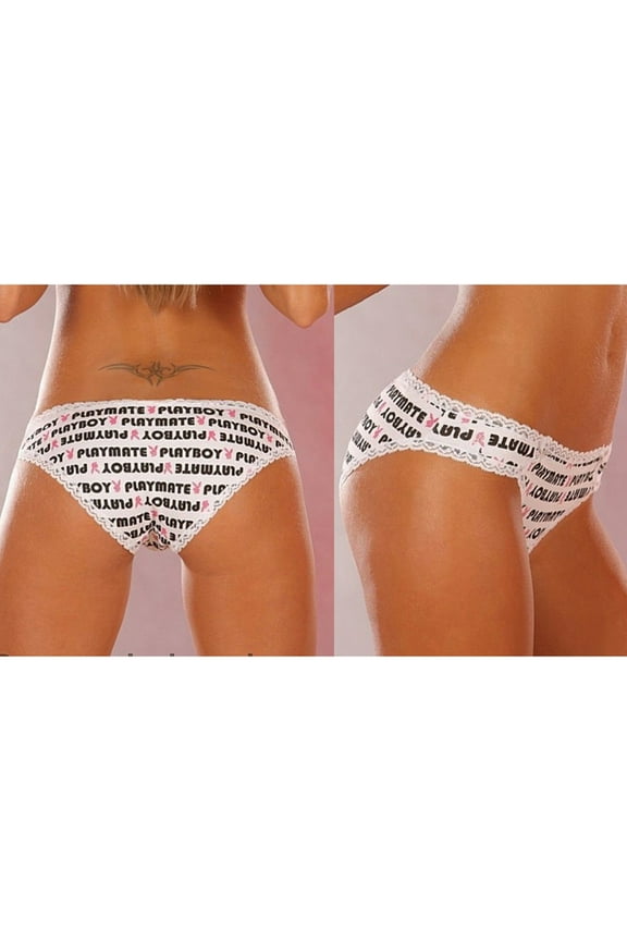 Bunny Playmate Lace Trim BoyLeg Hipster Underwear, White, S