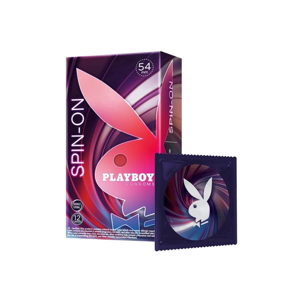 PLAYBOY SPIN-ON Condoms – Double Spiral Texture for Enhanced Pleasure, Premium Lubricated Latex, Triple Tested Protection, 12 Count