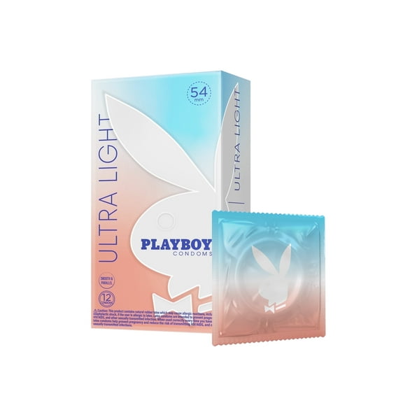 PLAYBOY Condoms ULTRA LIGHT, Natural Feel Premium Lubricated Condoms - 12 Count