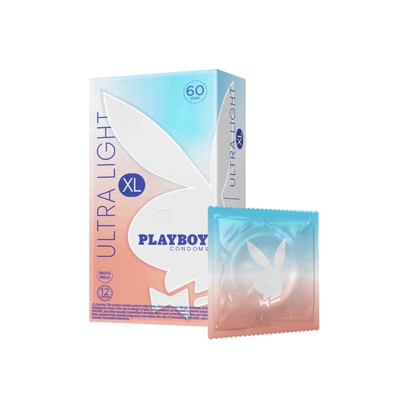 PLAYBOY ULTRA LIGHT XL Condoms – Extra Large, Ultra Thin for Natural Feel, Premium Lubricated Latex, Triple Tested Protection, 12 Count