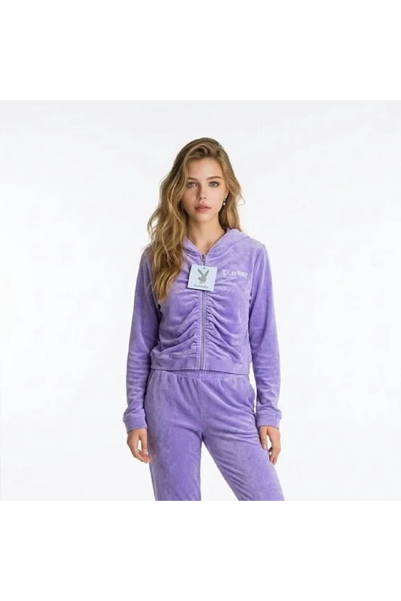 PLAYBOY Women's Lavender Velour Hoodie Small