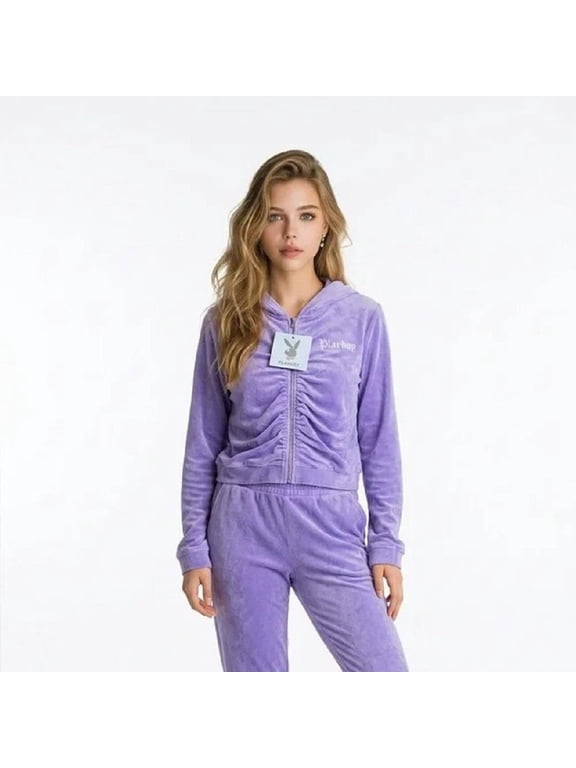PLAYBOY Women's Lavender Velour Hoodie Small