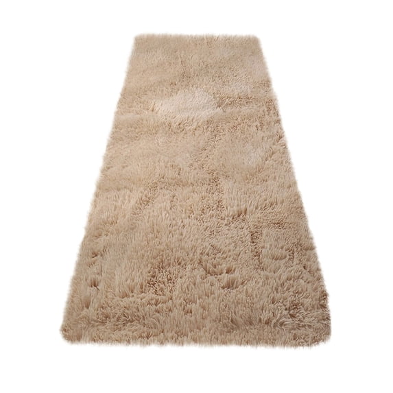 PLAYDEVMO Faux Sheepskin Area Rug 24x59 Inch Soft Shaggy Carpet for Bedroom Living Room - Plush Floor Mat Non-Slip Backing Tan Color Home Decor,