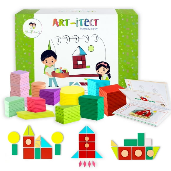 PLAYFRIENDS Unique Wooden Shapes Pattern Blocks, Montessori Toys for 3 Year Old +, Great Gifts for 3 year old & up, Educational Toys for 3+ Year Old, Learning Toys for 3+ Year Olds