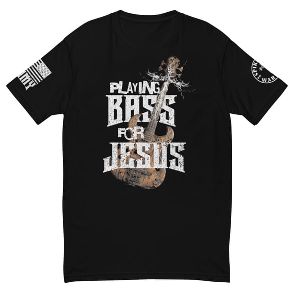 PLAYING BASS FOR JESUS Fitted mens T-shirt (Black, XS)
