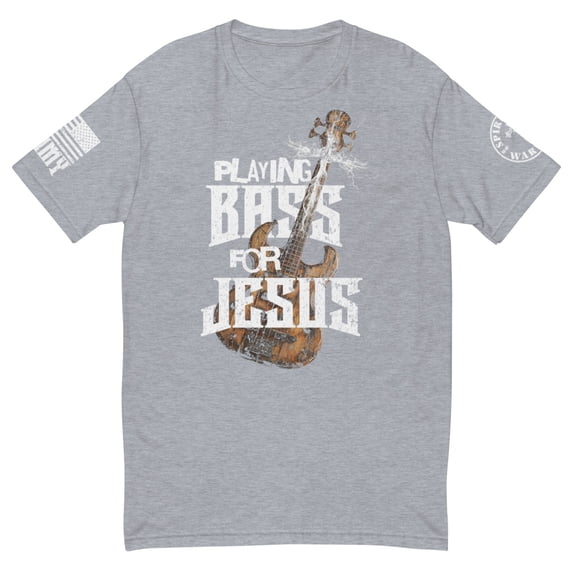 PLAYING BASS FOR JESUS Fitted mens T-shirt (Heather Grey, M)