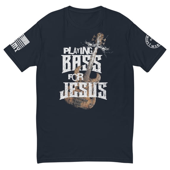 PLAYING BASS FOR JESUS Fitted mens T-shirt (Midnight Navy, L)
