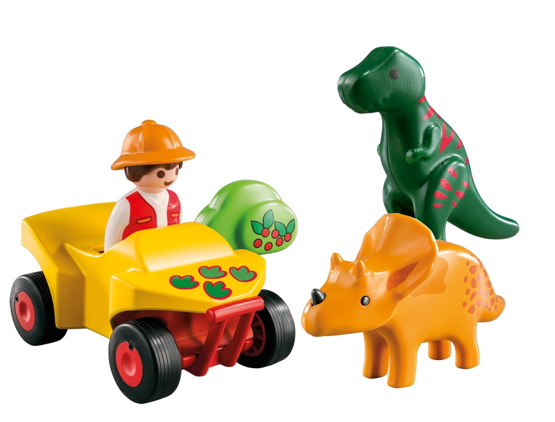 PLAYMOBIL 1.2.3 Explorer with Dinos, Quad, Triceratops, T-Rex