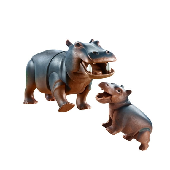 PLAYMOBIL Adventure Zoo Hippo with Calf Action Figure Set, 2 Pieces