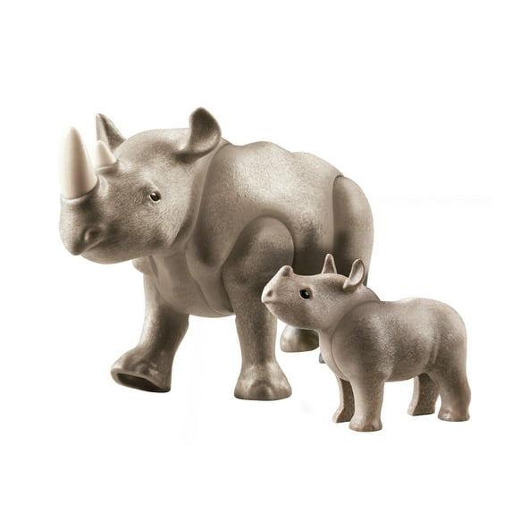 PLAYMOBIL Adventure Zoo Rhino with Calf Action Figure Set, 2 Pieces