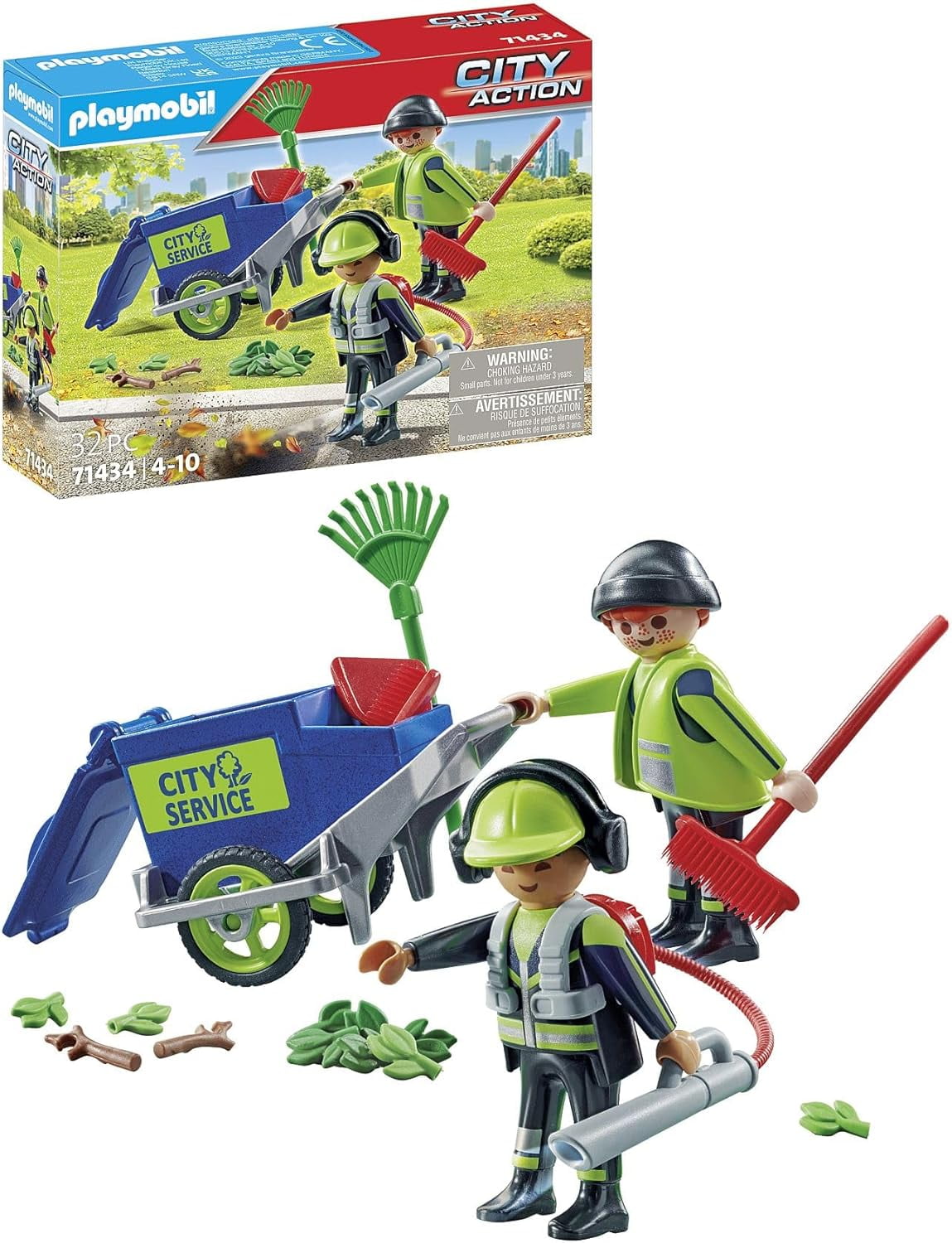 PLAYMOBIL City Action 71434 Cleaning Team with Street Sweeper Vehicle, Detailed Tools, and Sanitation Workers for Interactive City Cleanup Play - Kids Play