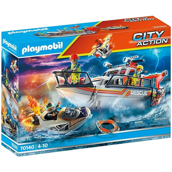 PLAYMOBIL Fire Rescue Watercraft 70140 Building Set (8 Pieces)