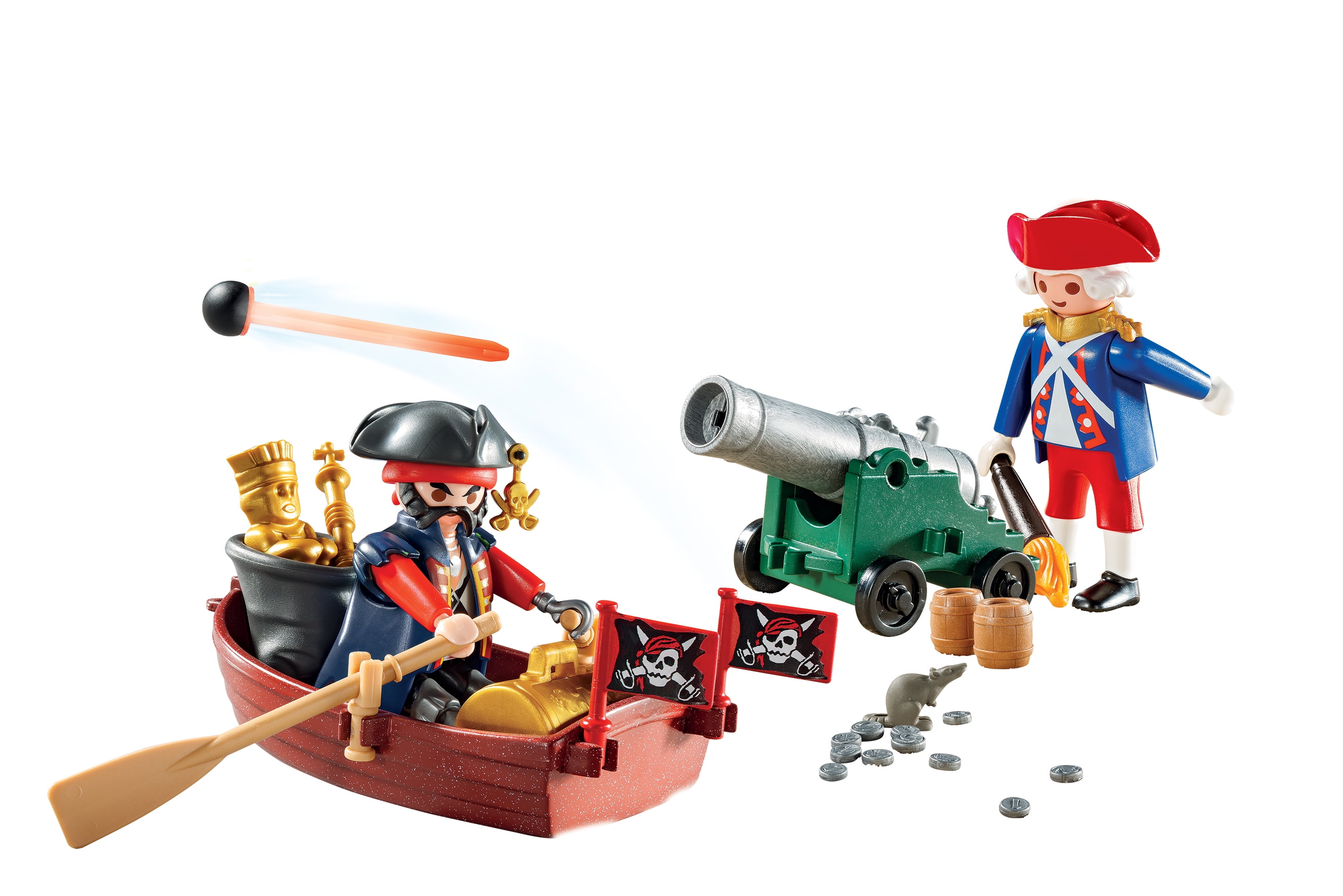 PLAYMOBIL Pirate Raider Carry Case, Includes Soldier, Pirate, Boat, Cannon, Accessories, Ages 4+