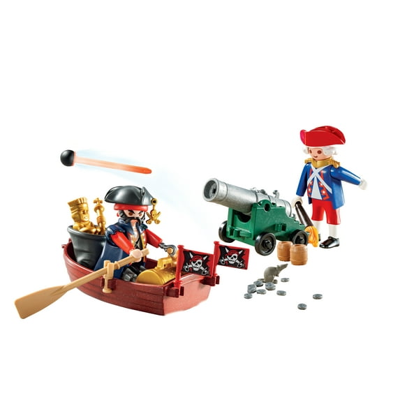 PLAYMOBIL Pirate Raider Carry Case, Includes Soldier, Pirate, Boat, Cannon, Accessories, Ages 4+