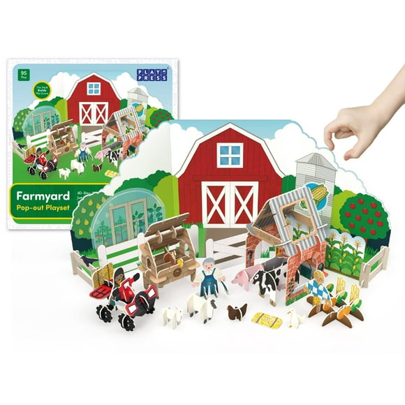 PLAYPRESS Farmyard Pop-out Build and Play Playset - One of the UK's Most Popular Farm Toys - In