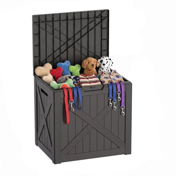 PLAYRANK 32Gallon Weatherproof Resin Deck Storage Box Lockable Indoor Outdoor Pet Toy Organizer Bin, Waterproof Patio Storage Chest for Dog Toys, Leashes, Patio Cushions, Garden Tools & Pool Supplies