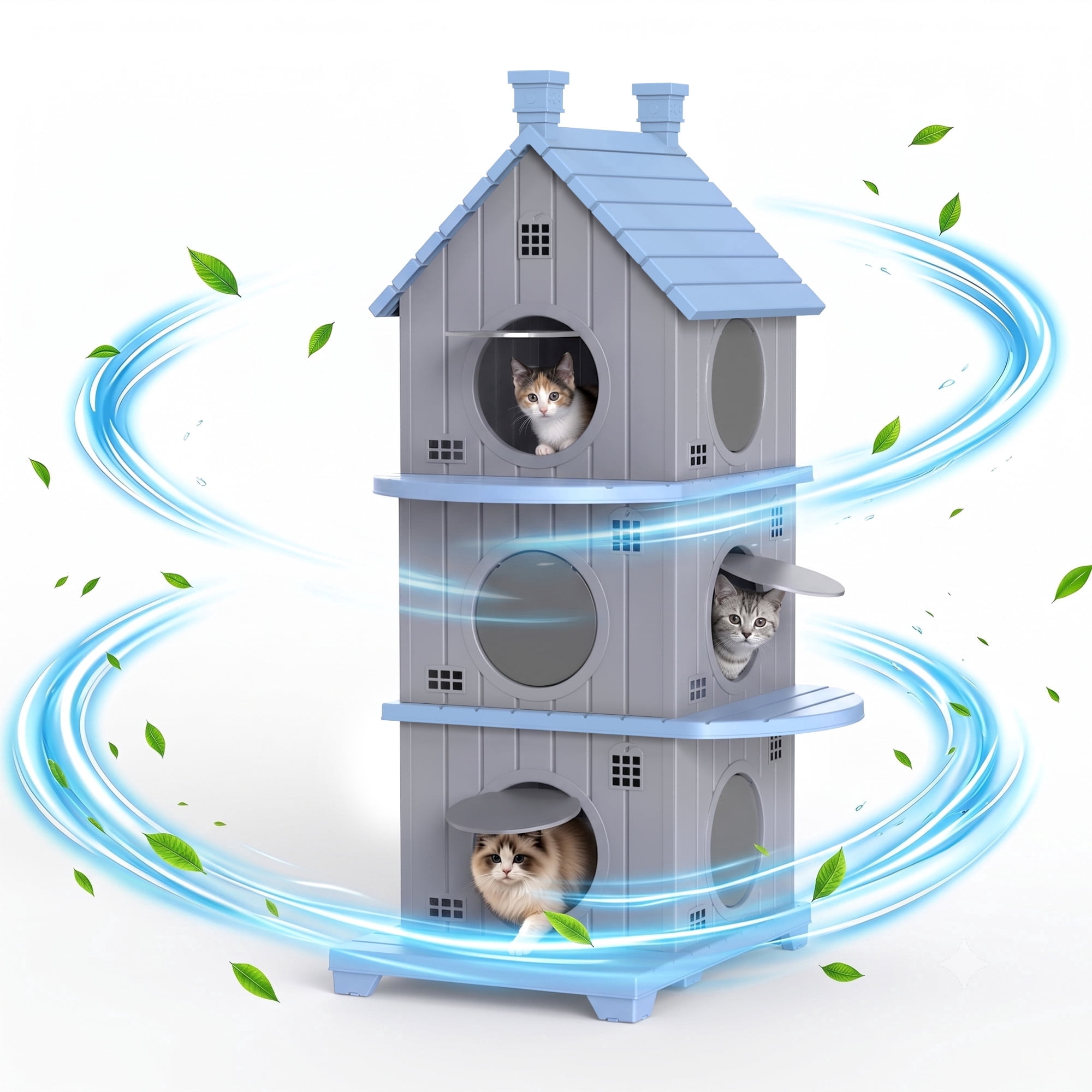PLAYRANK Elevated Triple Layer Plastic Cat House with Six Entrances ...