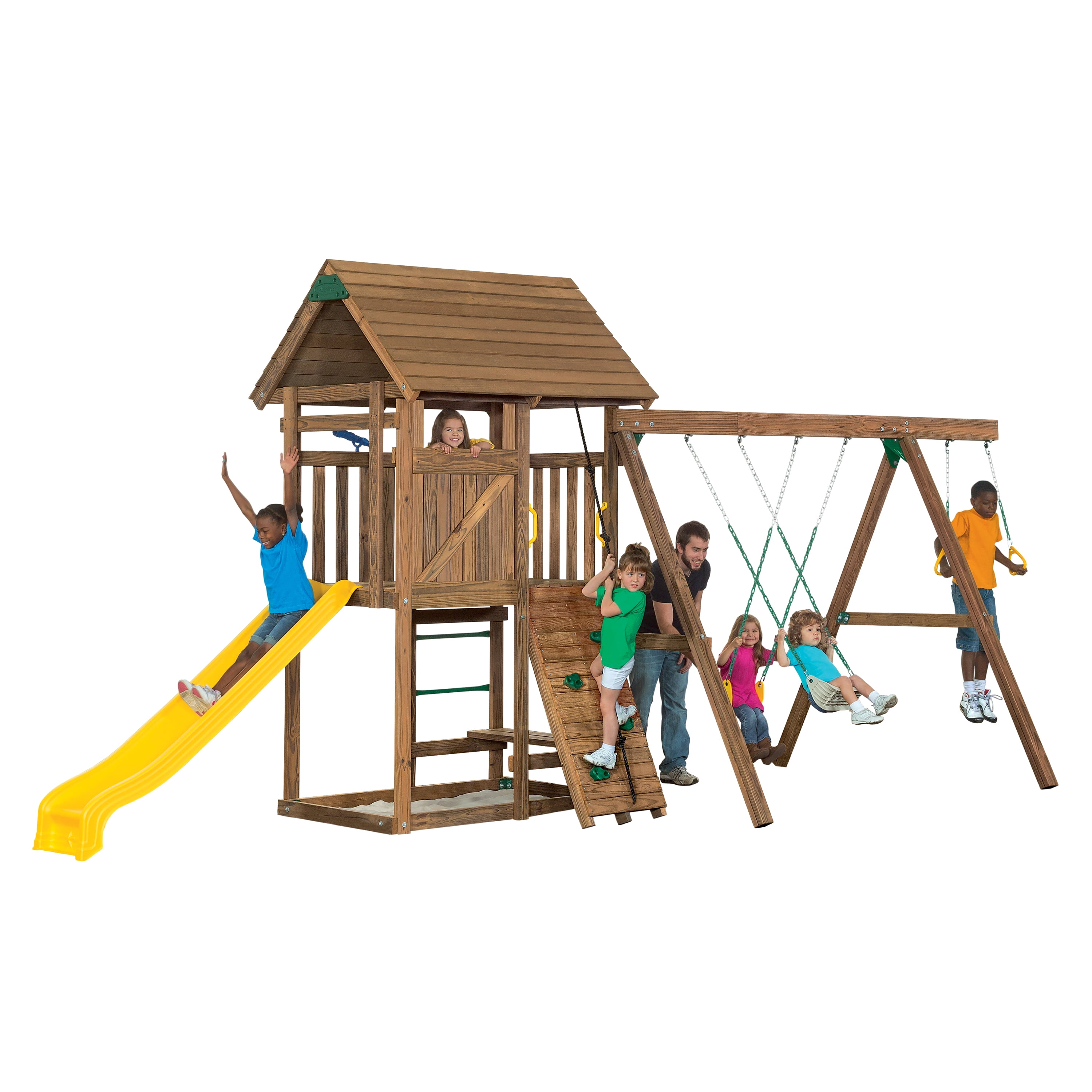PLAYSTAR ALL PRO SWINGSET (A) SOLID SOUTHERN PINE. INCLUDES SLIDE