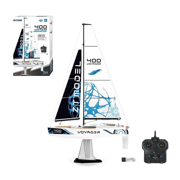 PLAYSTEM Voyager 400 STEM Science 2.4GHz RC Sailboat Wind Powered Model with Adjustable Sail and Rudder , Blue
