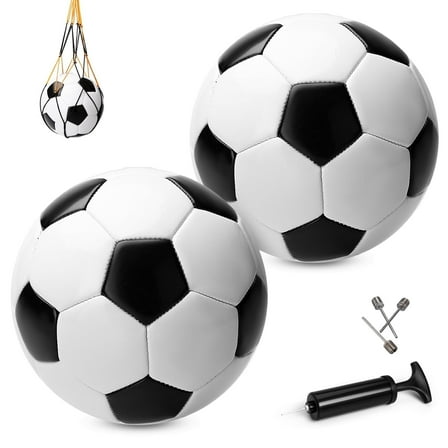 PLAYZAP Soccer Ball Size 3 Size 4 Size 5 with Pump - Single or 2 Pack - Official Size & Weight - Classic Indoor Outdoor Soccer Ball - Ideal Gift for Kids Boys Girls Youth Adult