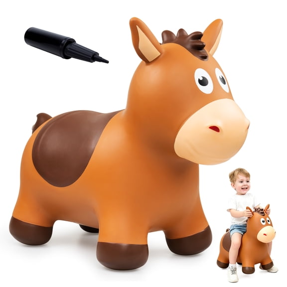 PLAYZAP Bouncy Horse for Toddlers 1-3, Inflatable Animal Hopper Bounce Toys with Pump, Ride on Bouncer Hopping Gifts for 2-6 Year Old Boys Girls - Brown Horse