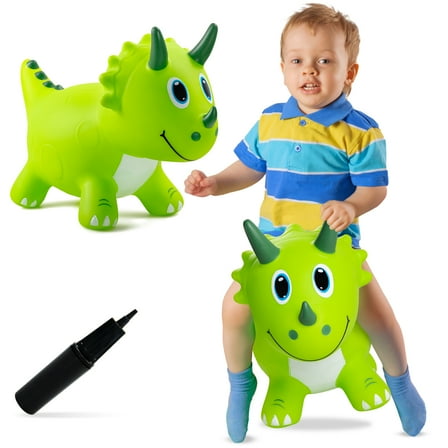 PLAYZAP Bouncy Horse for Toddlers 1-3, Inflatable Animal Hopper Bounce Toys with Pump, Ride on Bouncer Hopping Gifts for 2-6 Year Old Boys Girls - Green Dinosaur