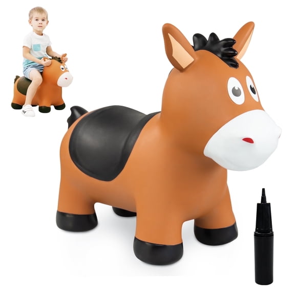 PLAYZAP Bouncy Horse for Toddlers 1-3, Inflatable Animal Hopper Bounce Toys with Pump, Ride on Bouncer Hopping Gifts for 2-6 Year Old Boys Girls - Horse