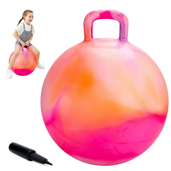 PLAYZAP Hopper Ball, Bouncy Ball with Handle for Kids, 18-inch Hippity Hoppity Hop Bounce Ball Toys, Sit and Bouncing Ball with Pump, Boys Girls Jumping Hopping Ball Gifts - Orange Clouds