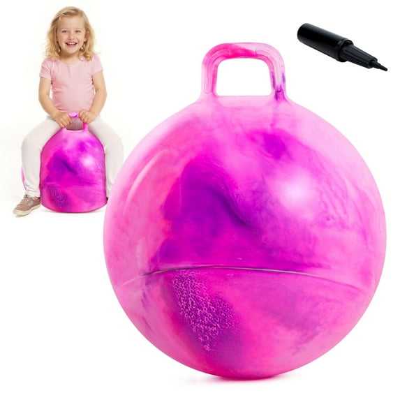PLAYZAP Hopper Ball, Bouncy Ball with Handle for Kids, 18-inch Hippity Hoppity Hop Bounce Ball Toys, Sit and Bouncing Ball with Pump, Boys Girls Jumping Hopping Ball Gifts - Pink Clouds