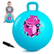 PLAYZAP Hopper Ball, Bouncy Ball with Handle for Kids, 18-inch Hippity Hoppity Hop Bounce Ball Toys, Sit and Bouncing Ball with Pump, Boys Girls Jumping Hopping Ball Gifts - Blue Dinosaur