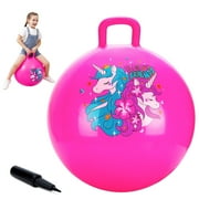PLAYZAP Hopper Ball, Bouncy Ball with Handle for Kids, 18-inch Hippity Hoppity Hop Bounce Ball Toys, Sit and Bouncing Ball with Pump, Boys Girls Jumping Hopping Ball Gifts - Pink Unicorn