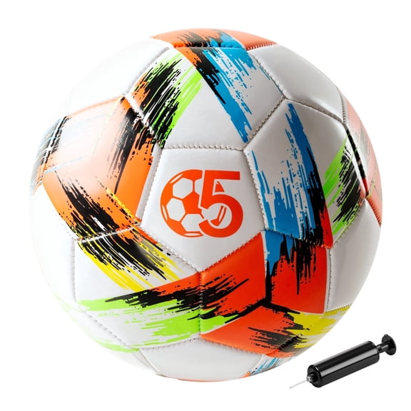 PLAYZAP Soccer Ball Size 5 with Pump Deflated, Vibrant Multicolor Design, Bright Tri-Color Indoor/Outdoor Training Sports Ball, Official Size - Ideal Soccer Gift for Kids, Youth & Adults