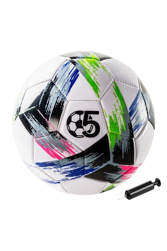 Soccer Ball Size 5 with Pump Deflated, Vibrant Multicolor Design, Bright Tri-Color Indoor/Outdoor Training Sports Ball, Official Size - Ideal Soccer Gift for Kids, Youth & Adults