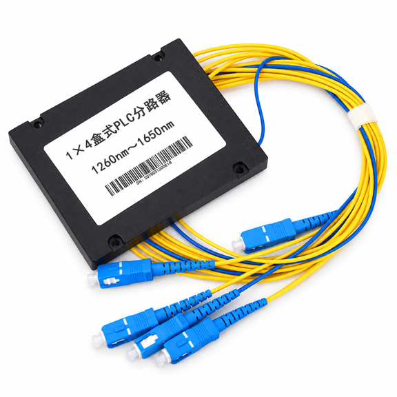 PLC Fiber Splitter Single Mode Low Insertion Loss 1X4 SC/UPC Interface Module for Home Wiring and Optical LAN 6.30 inches / 16 cm