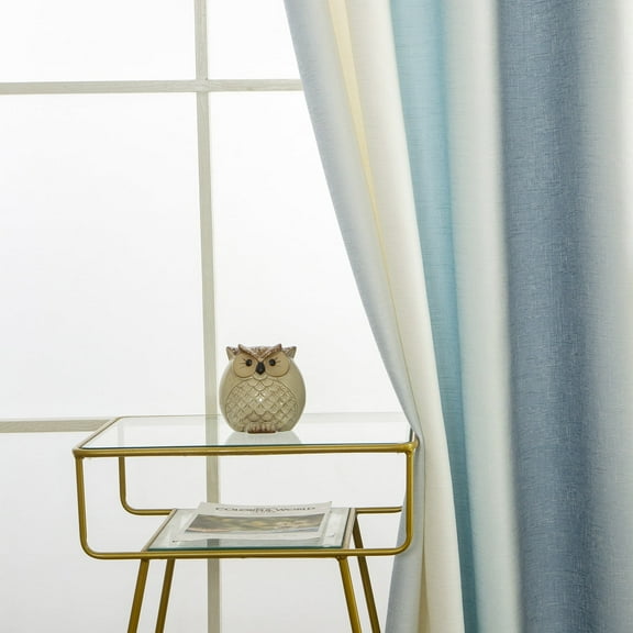 PLEASANT BOULEVARD Faux Linen Curtains [2 Panels] Gradient Color Window Drapes with Grommet, Thermal Insulated Darkening Curtain for Living Room, Bedroom, & Home Decor (52" W x 84" L, Cream & Blue)