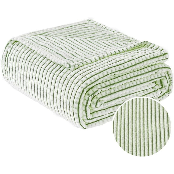 PLEASANT BOULEVARD | Fuzzy Throw Blanket Double-Sided Design Checkered Striped Waffe Lightweight Fleece Blankets for Bed and Couch Décor – Cozy, Soft, Cute for Women, Twin (60" x 80") Green