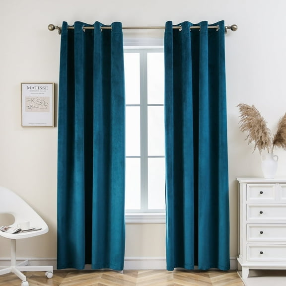 PLEASANT BOULEVARD Velvet Curtains 2 Panels Blackout Window with Grommet(52" W x 84" L, Teal)
