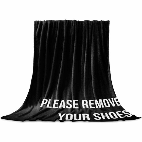 PLEASE REMOVE YOUR SHOES Modern Style Throw Flannel Blanket 32x48In Super Soft Cozy Bed Blanket, Lightweight Plush Fuzzy Bed Throw for Bedroom Sofa Couch Living Room