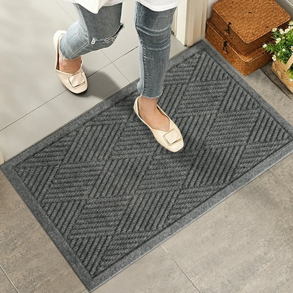 PLEASOR Front Door Mat, Dirt Trapper Welcome Door Mats Outdoor Indoor, Non-Slip Rubber Backing, Stain and Fade Resistant, Low Profile Doormat for Entryway, 30×17, Gray