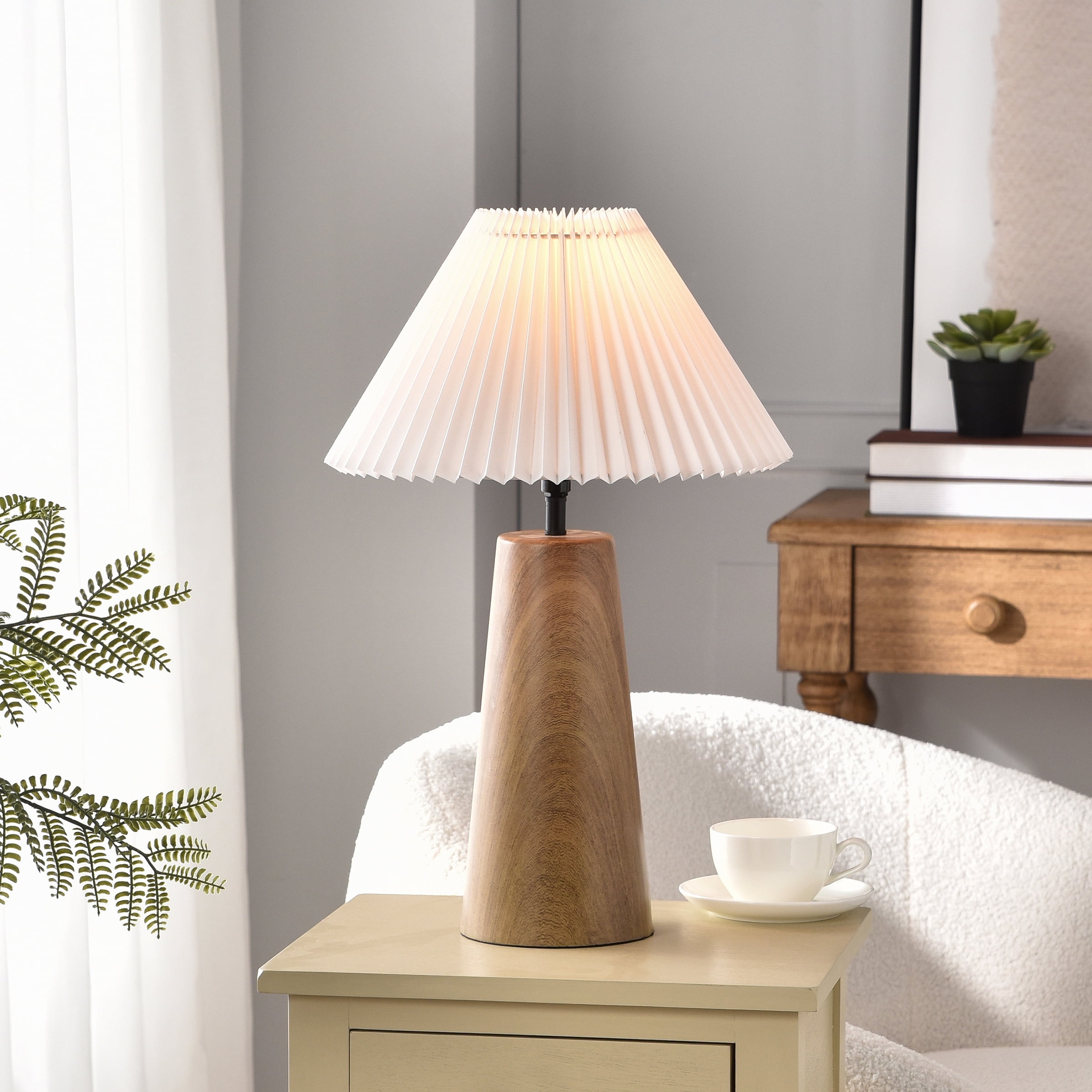 Better Homes & Gardens Wood Grain Finish Table Lamp with Pleated Shade - Walmart.com