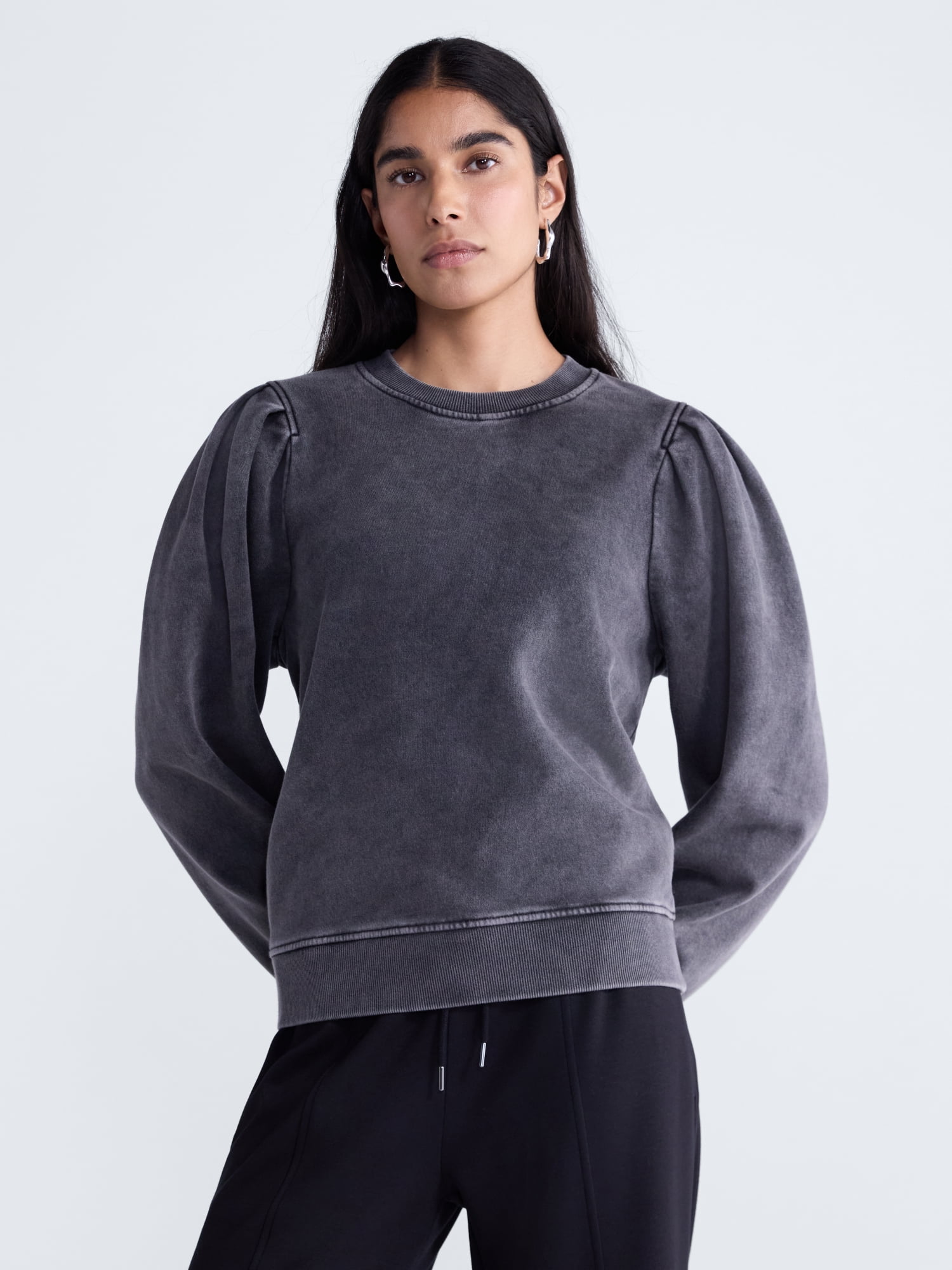 Scoop Women’s and Women's Plus Pleat Shoulder Sweatshirt, Sizes XS-4X