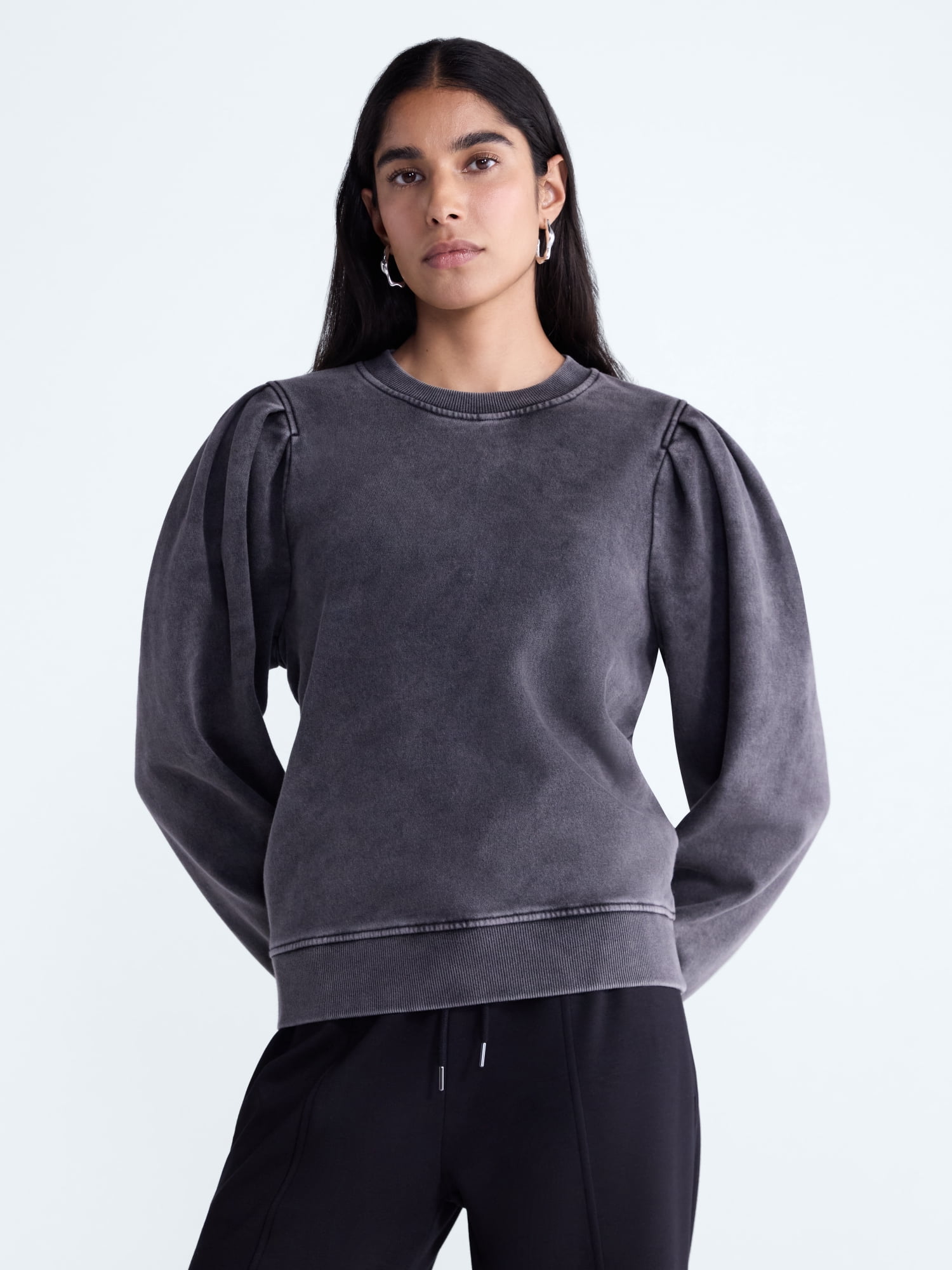 Scoop Women’s and Women's Plus Pleat Shoulder Sweatshirt, Sizes XS-4X