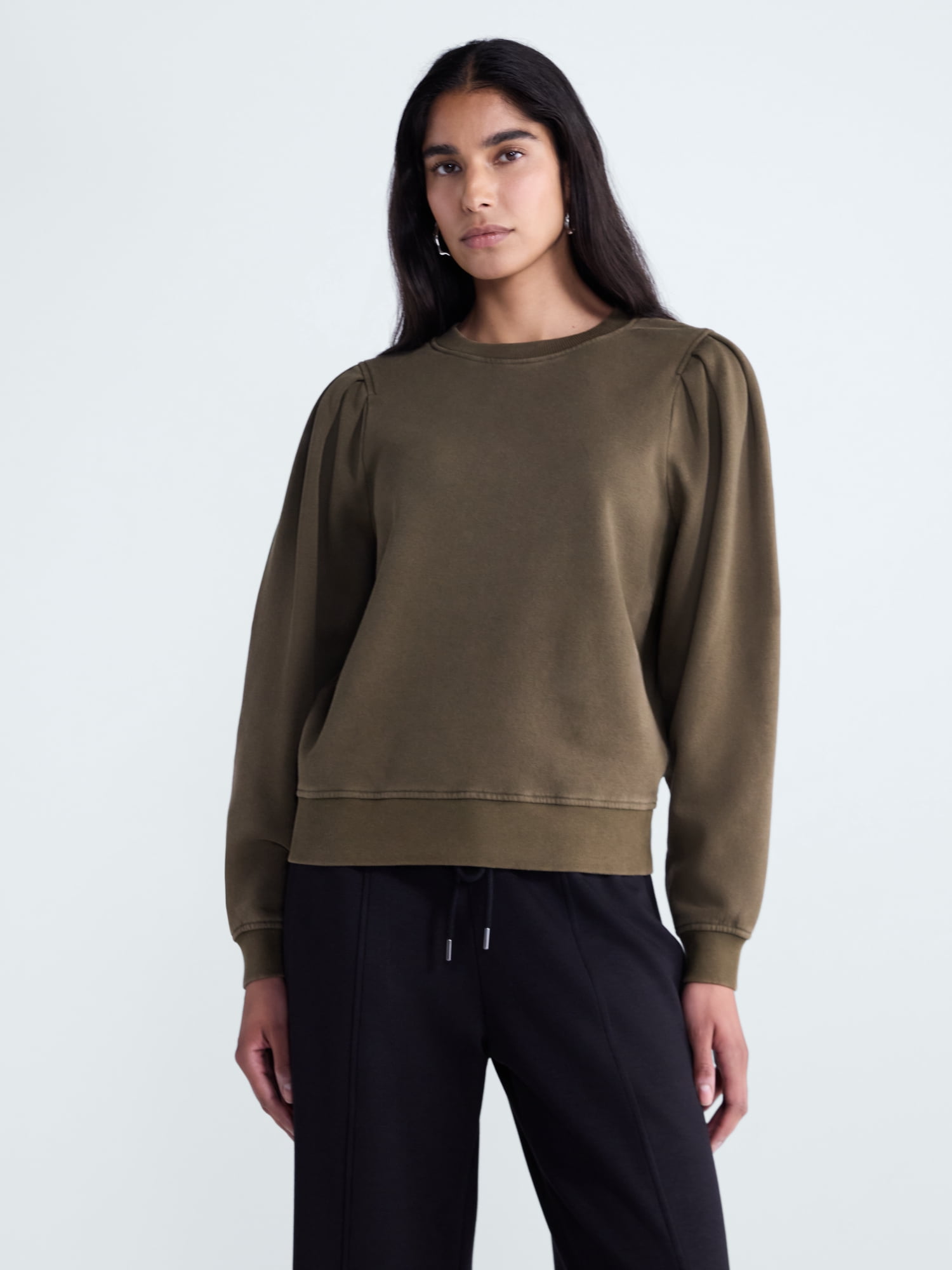 Scoop Women’s and Women's Plus Pleat Shoulder Sweatshirt, Sizes XS-4X