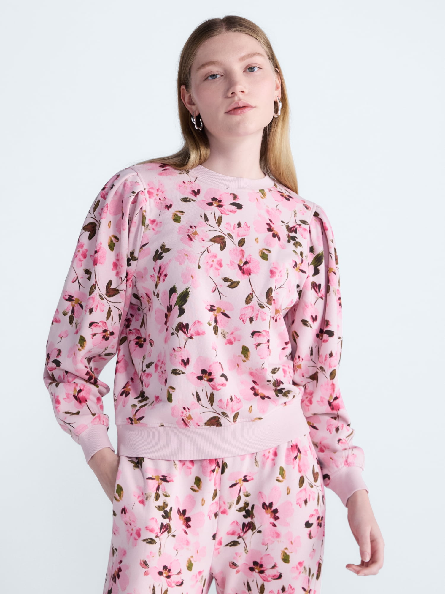 Scoop Women’s and Women's Plus Pleat Shoulder Sweatshirt, Sizes XS-4X